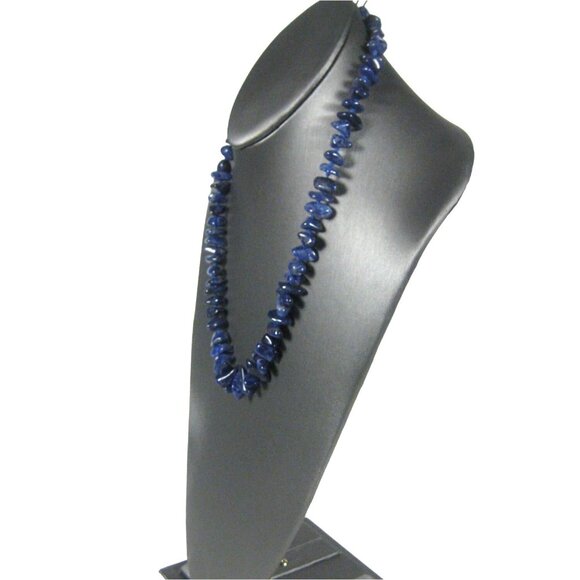 Lapis Lazuli Stone Chip Necklace Beaded 22 inch Vintage Strand Hand Knotted - Picture 4 of 6